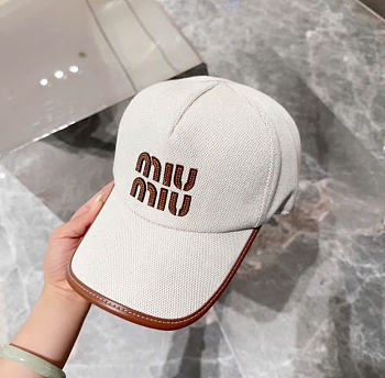 Kitlife Miu Miu Logo Baseball Cap in Cream Canvas & Leather