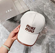 Kitlife Miu Miu Logo Baseball Cap in Cream Canvas & Leather - 5