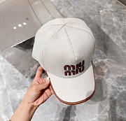 Kitlife Miu Miu Logo Baseball Cap in Cream Canvas & Leather - 2