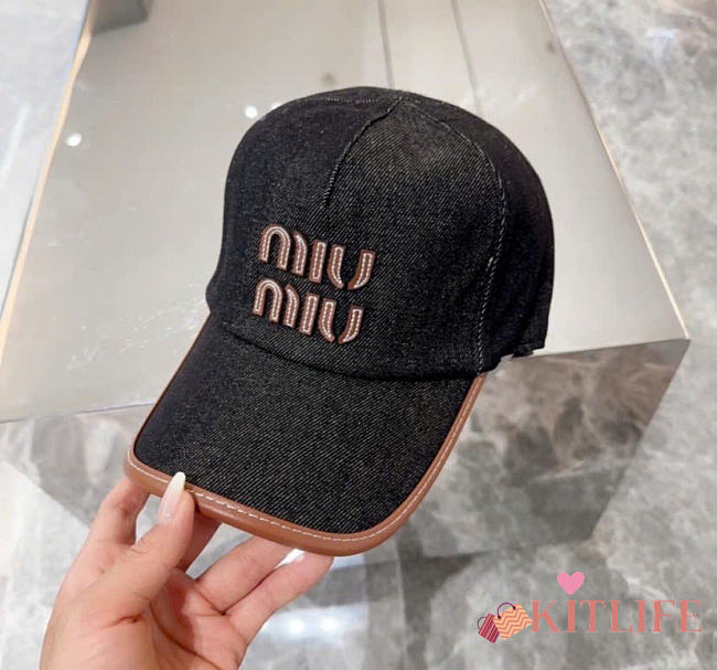 Kitlife Miu Miu Logo Baseball Cap in Black Canvas & Leather  - 1