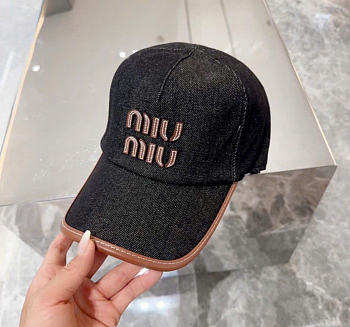 Kitlife Miu Miu Logo Baseball Cap in Black Canvas & Leather 