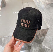 Kitlife Miu Miu Logo Baseball Cap in Black Canvas & Leather  - 3