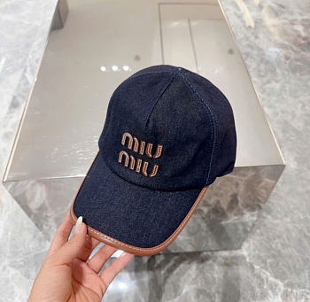 Kitlife Miu Miu Logo Baseball Cap in Dark Blue Canvas & Leather 