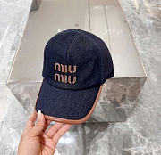 Kitlife Miu Miu Logo Baseball Cap in Dark Blue Canvas & Leather  - 6