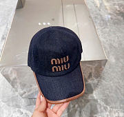 Kitlife Miu Miu Logo Baseball Cap in Dark Blue Canvas & Leather  - 2