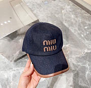 Kitlife Miu Miu Logo Baseball Cap in Dark Blue Canvas & Leather  - 3