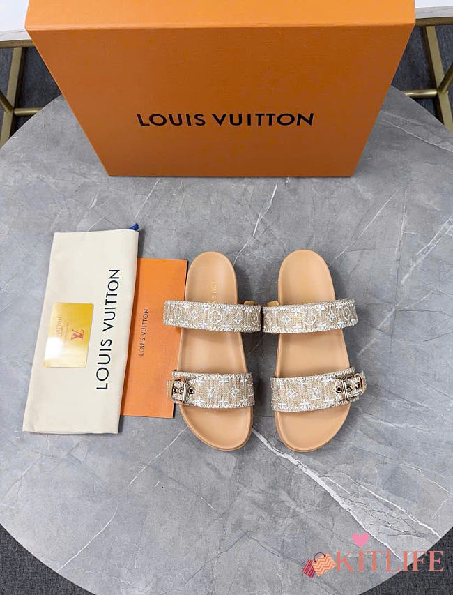 Kitlife Louis Vuitton Bom Dia Flat Comfort Mules Beige Raffia - 1