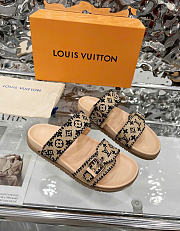 Kitlife Louis Vuitton Bom Dia Flat Comfort Mules Beige & Black Raffia  - 6