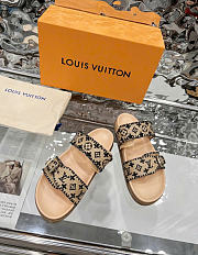Kitlife Louis Vuitton Bom Dia Flat Comfort Mules Beige & Black Raffia  - 4