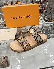 Kitlife Louis Vuitton Bom Dia Flat Comfort Mules Beige & Black Raffia  - 2