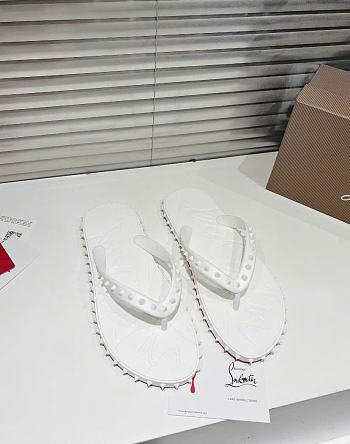 Kitlife Christian Louboutin Super Loubi Flip Spiked Thong Sandals White 