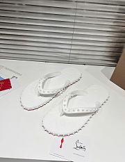 Kitlife Christian Louboutin Super Loubi Flip Spiked Thong Sandals White  - 4