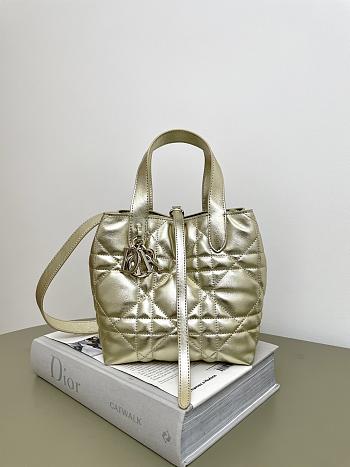 Kitlife Dior Small Toujours Vertical Tote Bag Metallic Gold-Tone Macrocannage Calfskin 16x12x18cm