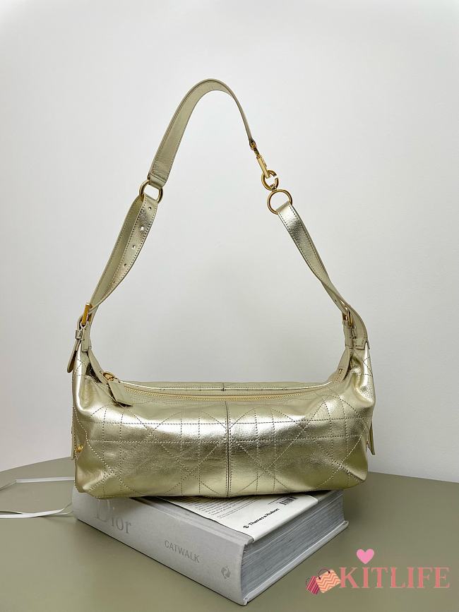 Kitlife Dior Medium D-Journey Bag in Metallic Gold-Tone Flat Macrocannage Crinkled Calfskin 33x16x15cm - 1