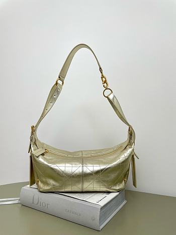 Kitlife Dior Small D-Journey Bag in Metallic Gold-Tone Flat Macrocannage Crinkled Calfskin 25.5x14.5x14cm