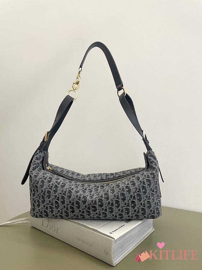 Kitlife Dior Medium D-Journey Bag Gray Denim Oblique 33x16x15cm - 1