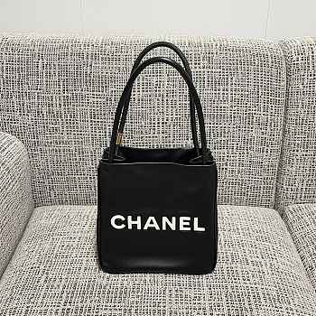 Kitlife Chanel Vintage Camellia Letter Reversible Tote Bag Black 24x25x12cm