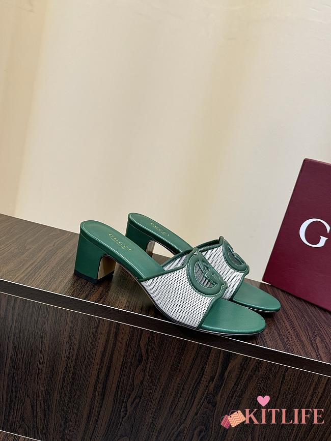 Kitlife Gucci Shoes Green & White With 5.5cm Square Heel  - 1