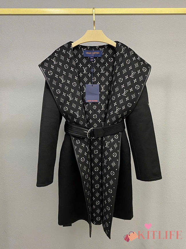 Kitlife Louis Vuitton Hooded Wrap Coat Black - 1