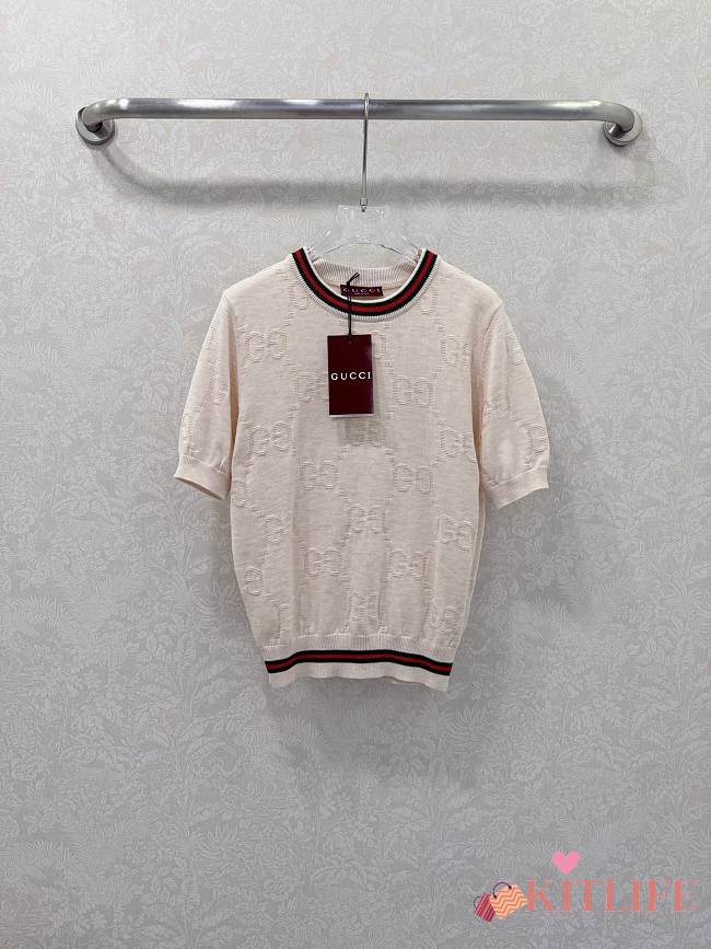 Kitlife Gucci Round Neck Pullover Short Sleeve Knitted Sweater White - 1
