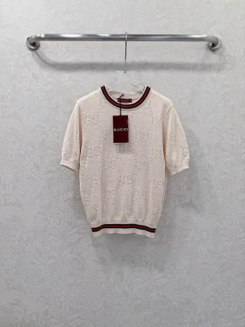 Kitlife Gucci Round Neck Pullover Short Sleeve Knitted Sweater White