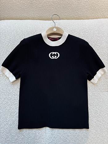 Kitlife Gucci La Famiglia series double-G Knit Short-sleeved Top Black