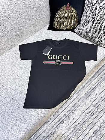 Kitlife Gucci Black Washed Cotton Jersey With Gucci Print T-shirt 