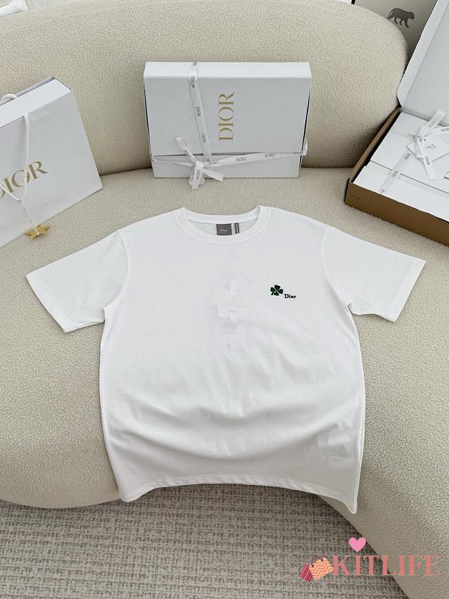 Kitlife Dior T-shirt White With Dior Clover Embroidery  - 1