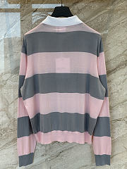 Kitlife Dior Marinière Long-Sleeved Polo Shirt Pink & Gray  - 6