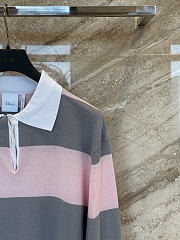 Kitlife Dior Marinière Long-Sleeved Polo Shirt Pink & Gray  - 5