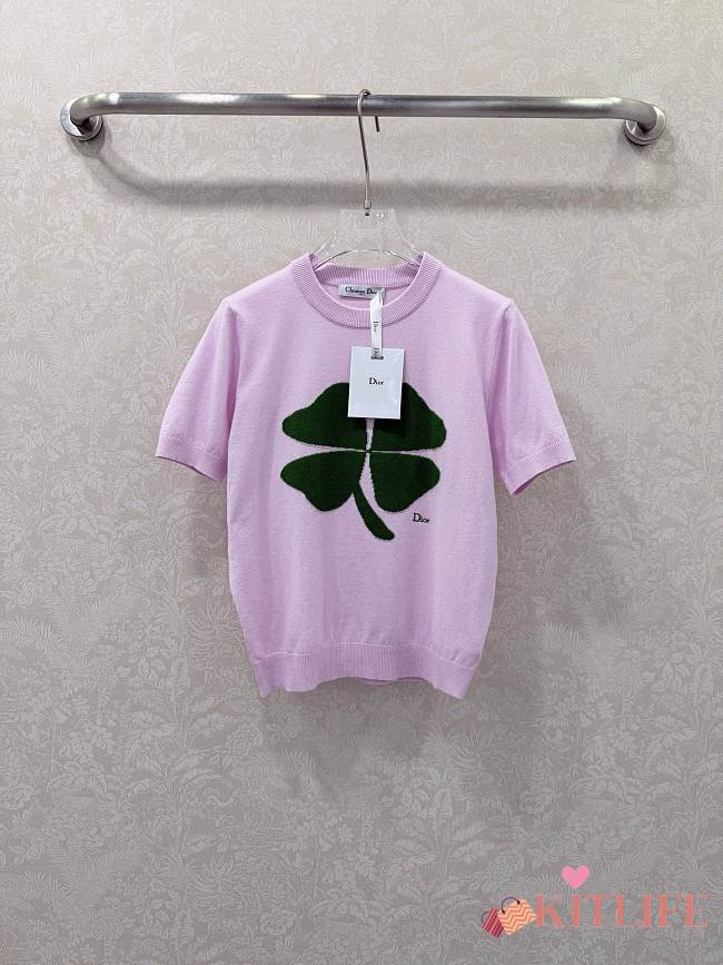 Kitlife Dior T-Shirt Pink with Dior Clover Embroidery - 1