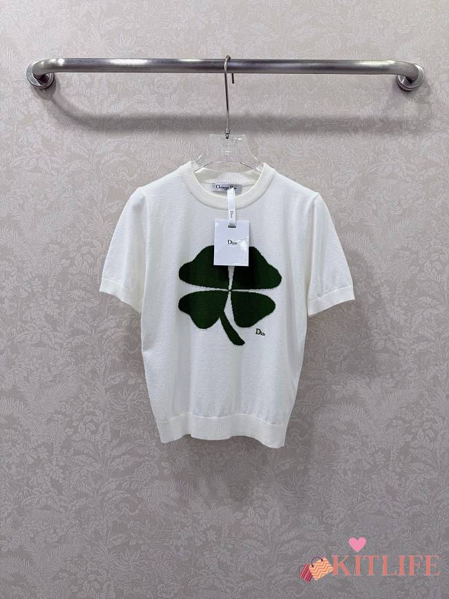 Kitlife Dior T-Shirt White with Clover Embroidery - 1