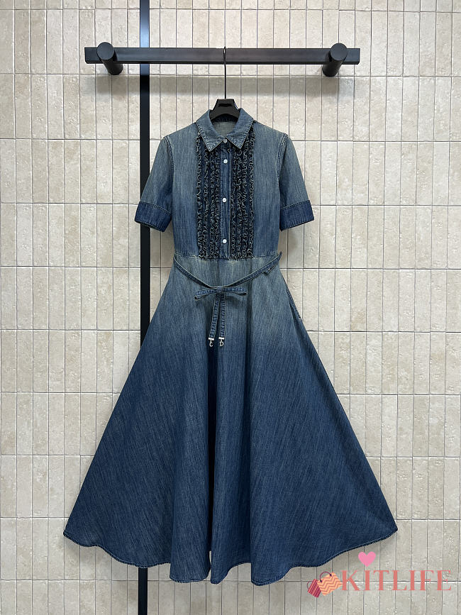 Kitlife Dior Mid-Length Belted Shirtdress Blue Denim - 1