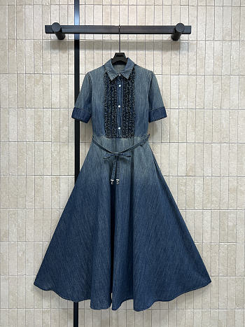 Kitlife Dior Mid-Length Belted Shirtdress Blue Denim