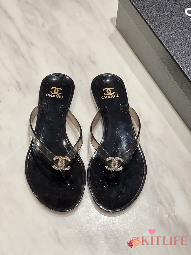 Kitlife Chanel Diamond Jelly Beach Flip-Flops Black - 1
