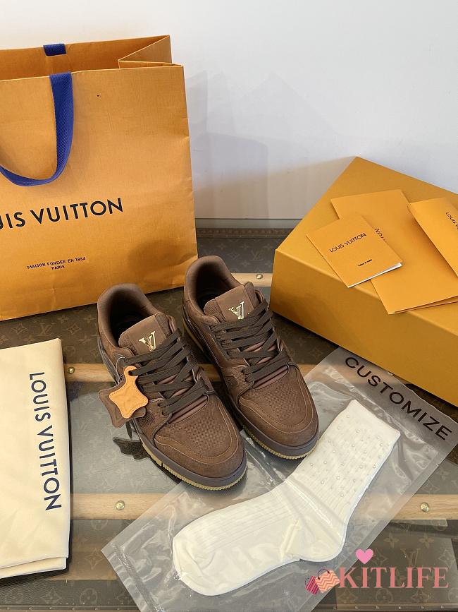 Kitlife Louis Vuitton Unisex Chocolate Brown Checkered Sneakers - 1