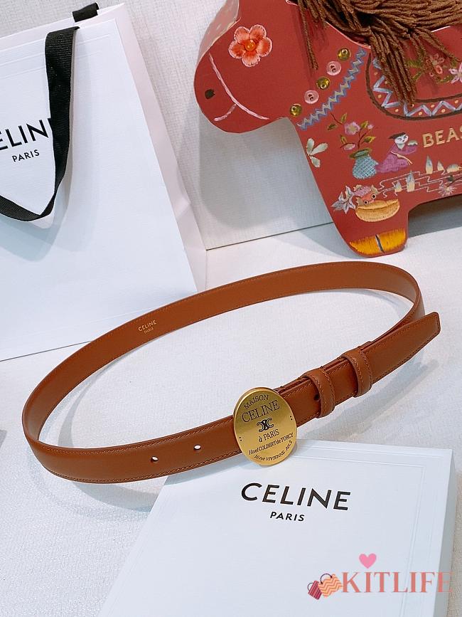 Kitlife Celine Oval Triumphal Arch Buckle Brown Cakfskin Belt 2.5cm - 1