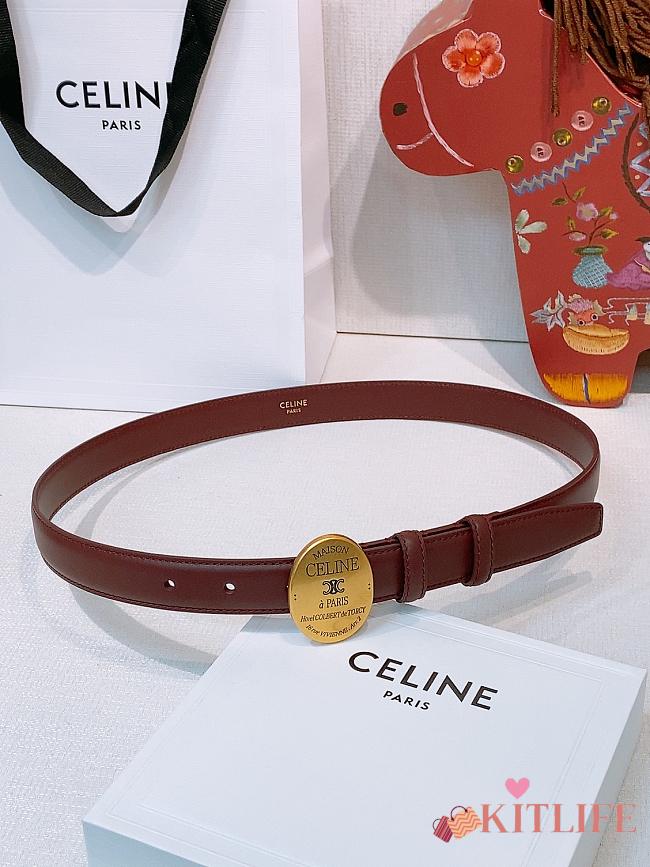 Kitlife Celine Oval Triumphal Arch Buckle Burgundy Cakfskin Belt 2.5cm  - 1