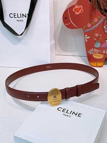 Kitlife Celine Oval Triumphal Arch Buckle Burgundy Cakfskin Belt 2.5cm 
