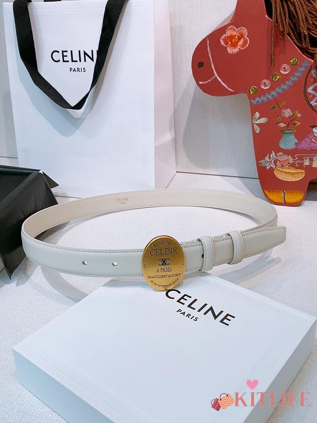 Kitlife Celine Oval Triumphal Arch Buckle White Cakfskin Belt 2.5cm - 1