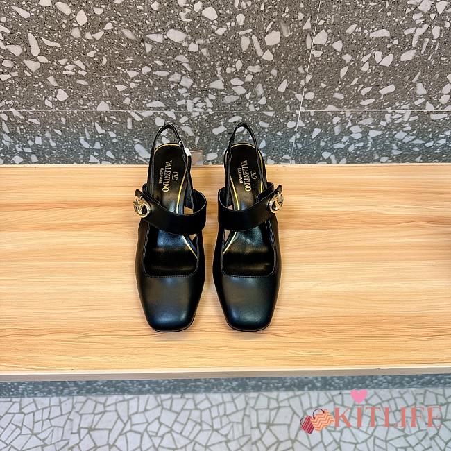 Kitlife Valentino Garavani Black Leather VLogo Locker Slingback Pumps - 1