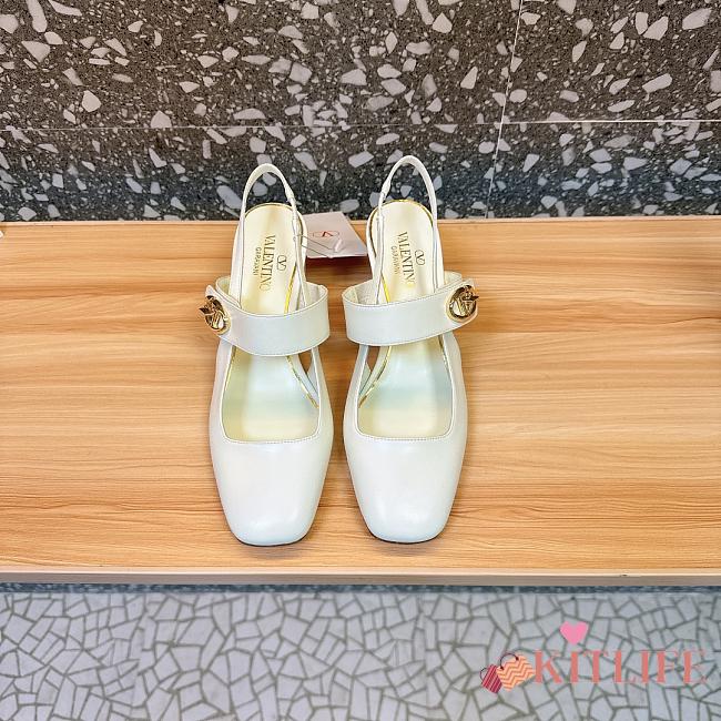 Kitlife Valentino Garavani White Leather VLogo Locker Slingback Pumps - 1