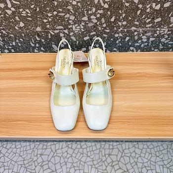Kitlife Valentino Garavani White Leather VLogo Locker Slingback Pumps