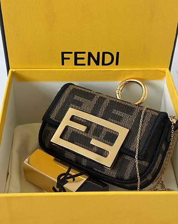 Kitlife Fendi Nano Baguette Charm Fabric Brown Bag 11x2.5x7cm