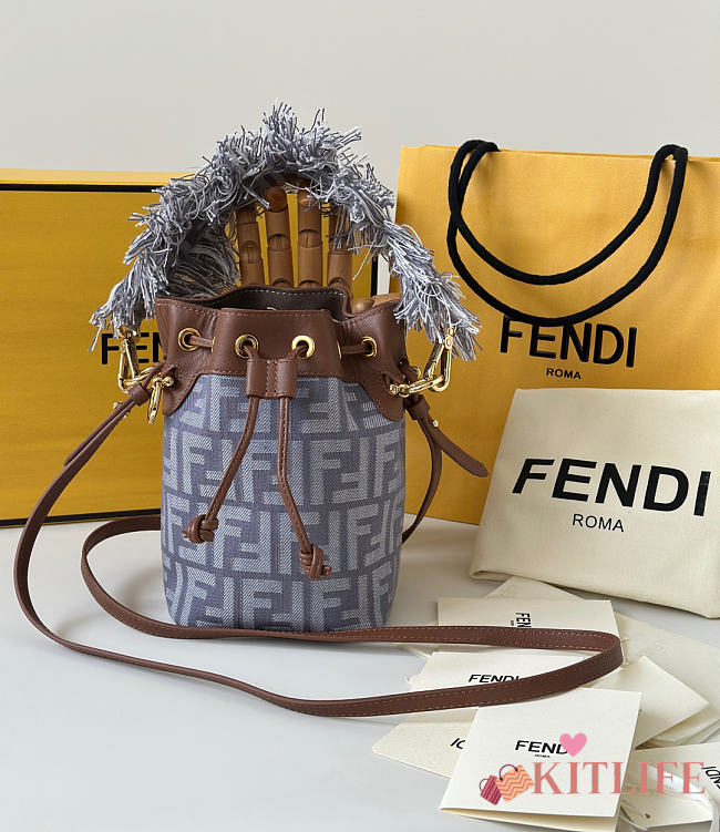 Kitlife Fendi Small Mon Tresor Bag Grey Jacquard 14x12x18cm - 1
