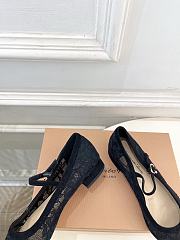 Kitlife Gianvito Rossi Claudia suede-trimmed Lace Mary Jane Shoes Black  - 6