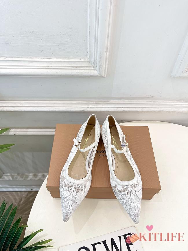 Kitlife Gianvito Rossi Claudia suede-trimmed Lace Mary Jane Shoes White - 1