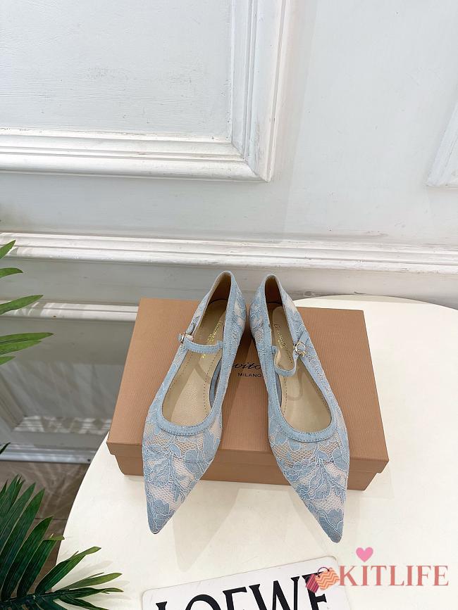 Kitlife Gianvito Rossi Claudia suede-trimmed Lace Mary Jane Shoes Blue - 1