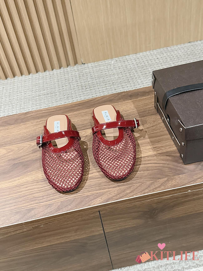 Kitlife Alaia Openwork Knit Ballet Flats Mules Red - 1