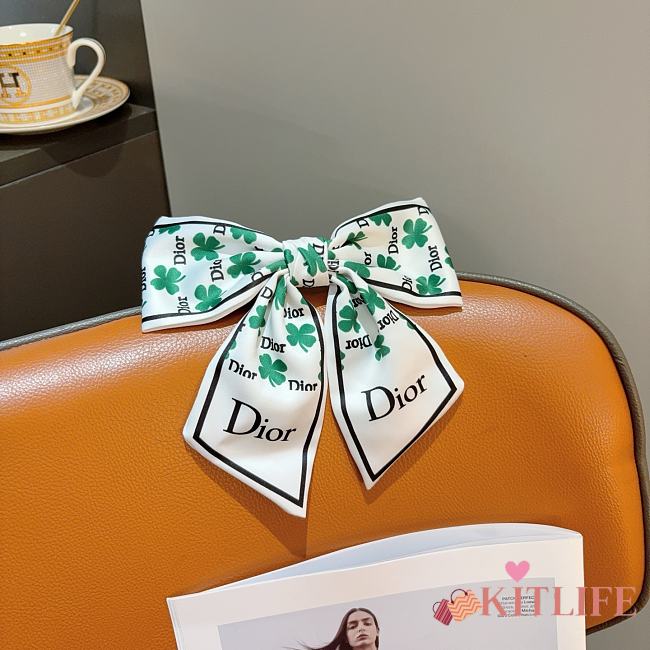 Kitlife Dior Celebrity-endorsed Bow Hair Clip White & Green - 1